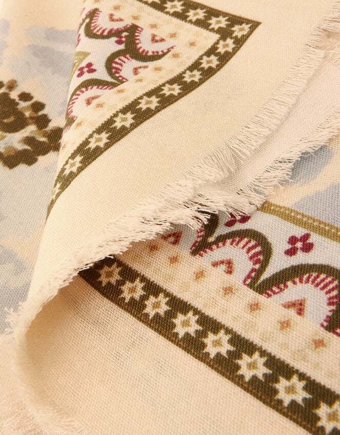 Olive Floral Print Square Scarf, , large