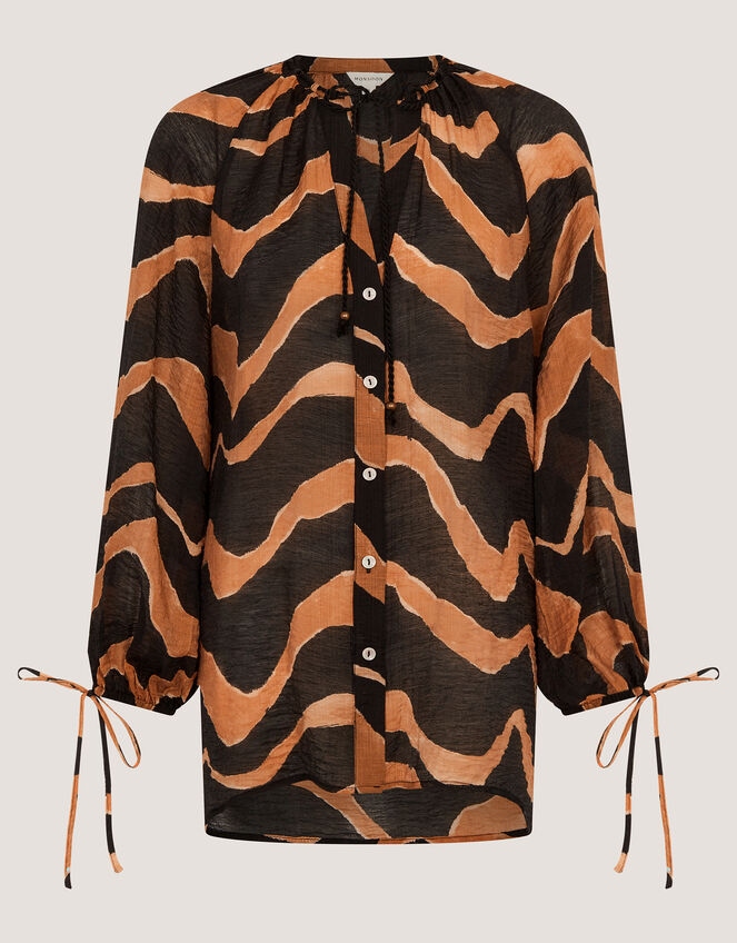 Zahara Abstract Stripe Print Blouse, Black (BLACK), large