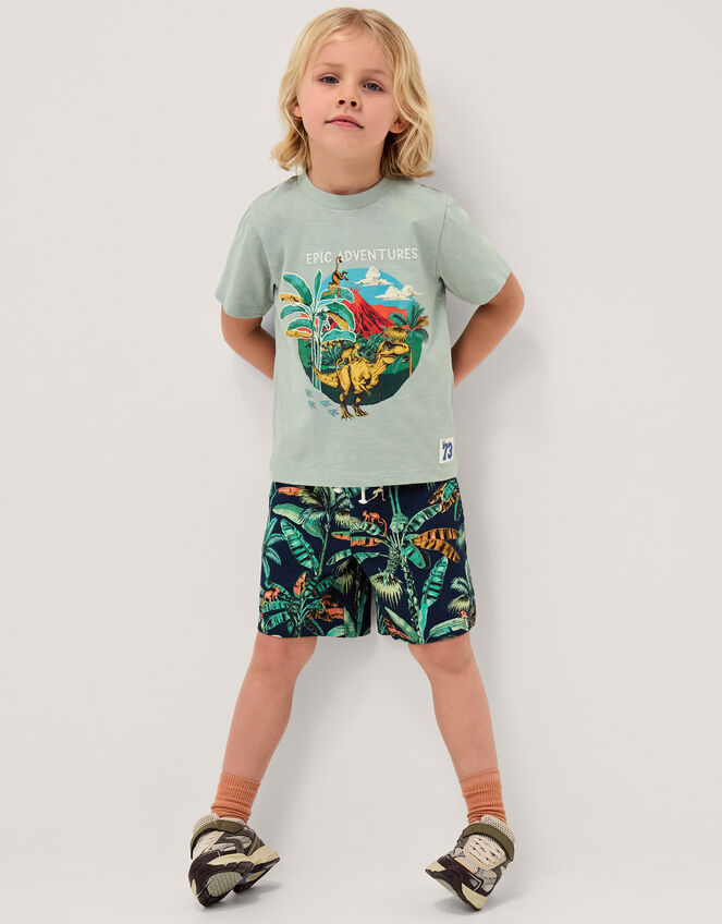 Dinosaur Print T-Shirt & Shorts Set, Green (GREEN), large