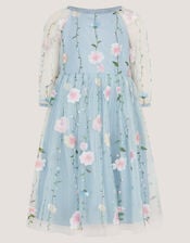Willow Long Sleeve Embroidered Party Dress, Blue (BLUE), large