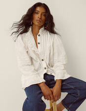 Teresa Frill Pintuck Shirt, White (WHITE), large