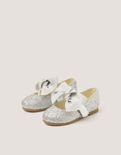 Baby Glitter Bow Mary Jane Ballet Flats, Silver (SILVER), large