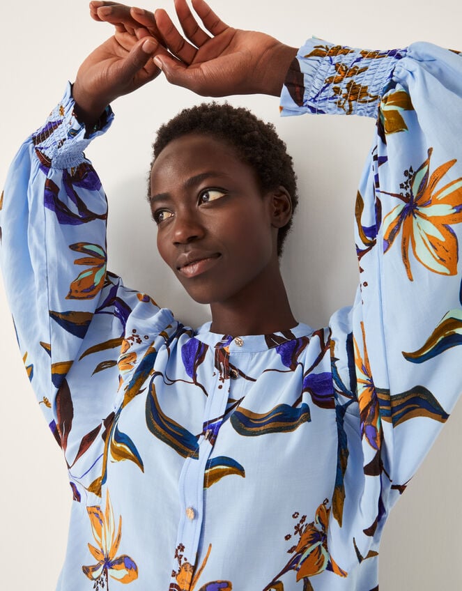 Sonya Floral Print Blouson Blouse, Blue (BLUE), large