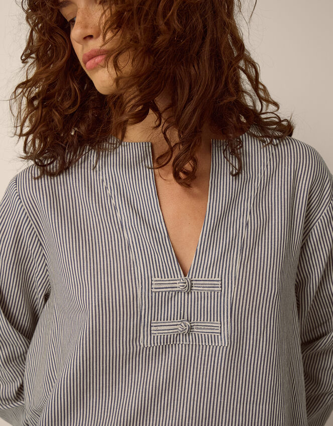 Alexa Stripe Linen Blend Top, Blue (BLUE), large