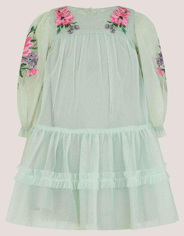 Baby Peony Embroidered Tulle Party Dress, Green (SAGE), large