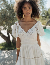 Piti Cuiti Floral Cutwork Maxi Dress, White (WHITE), large