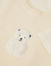 Newborn Polar Bear Knitted Dungarees Set, Ivory (IVORY), large