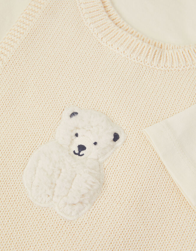 Newborn Polar Bear Knitted Dungarees Set, Ivory (IVORY), large