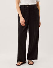 Jolie Straight Linen Blend Pants, Black (BLACK), large