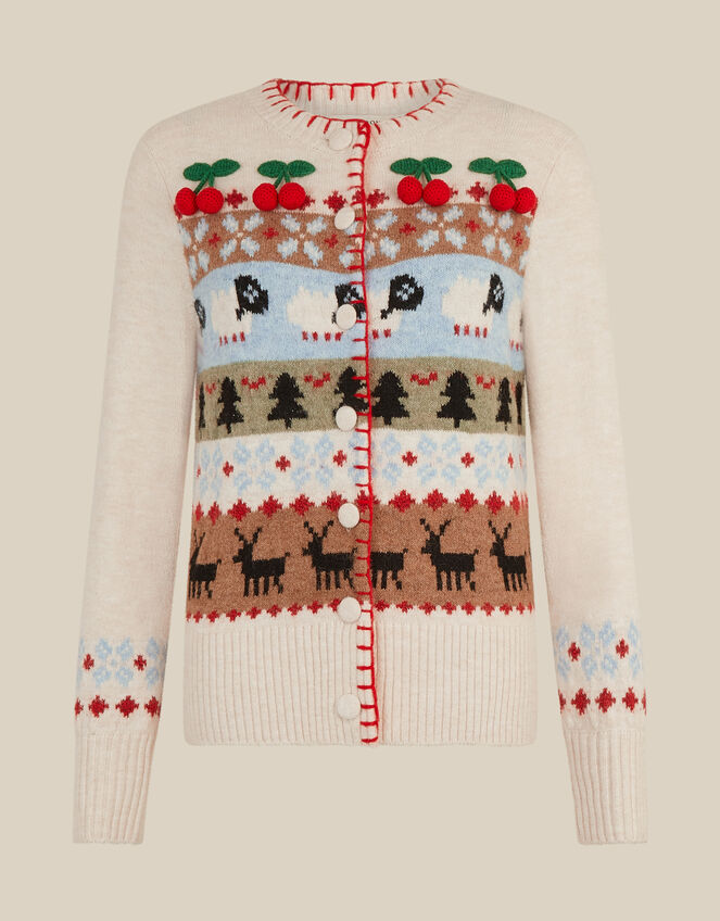 Fi Fair Isle Christmas Cardigan, Ivory (IVORY), large
