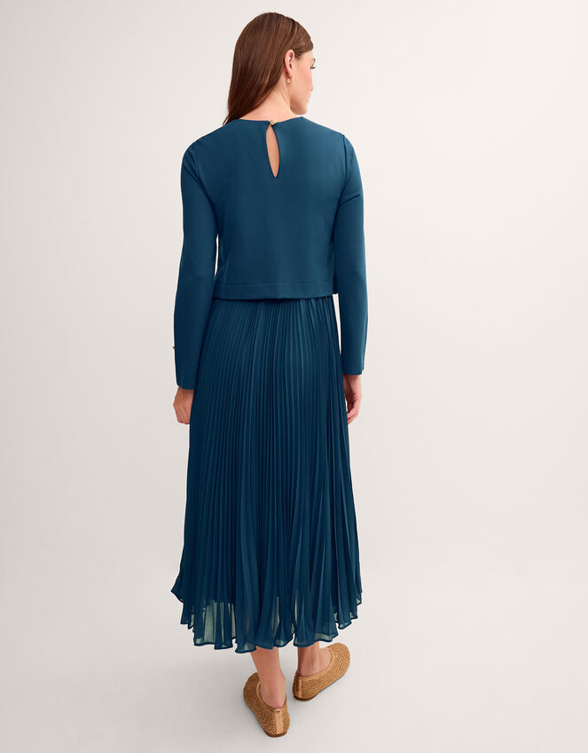 Penny Long Sleeve Pleated Midi Dress, Teal (TEAL), large