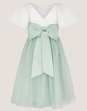 Angelica Bow Tulle Flower Girl Dress, Green (SAGE), large