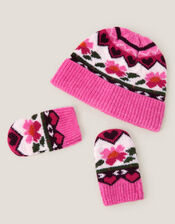 Baby Rose Knit Hat & Mitten Set, Multi (MULTI), large
