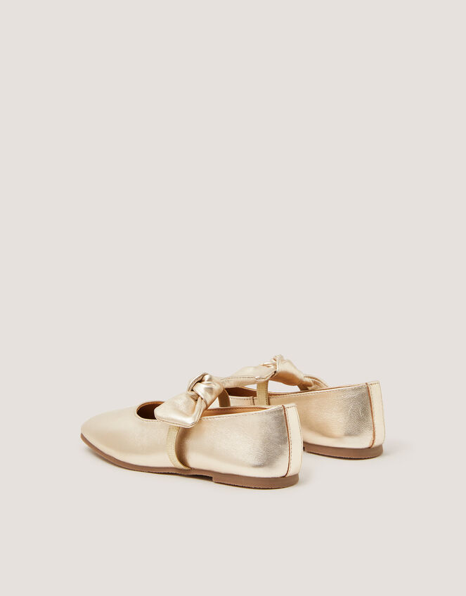Bow Strap Metallic Leather Ballet Flats, Gold (GOLD), large