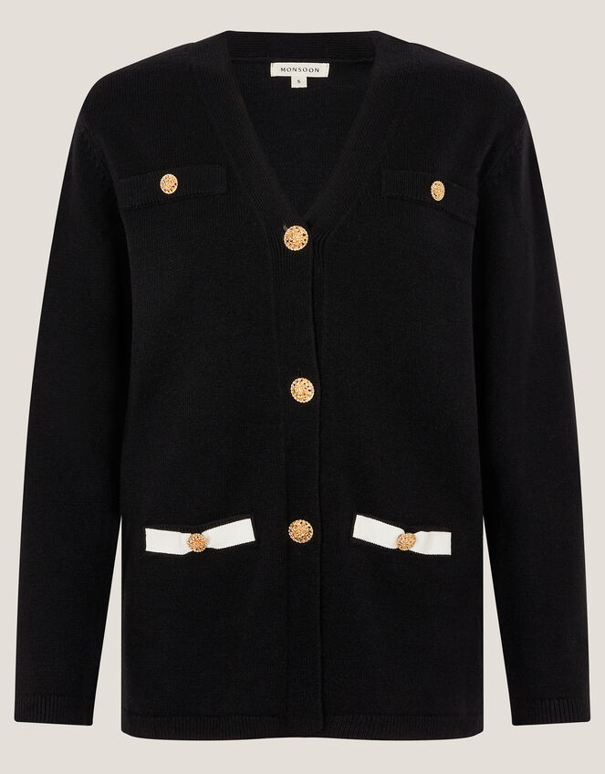 Leila Button Longline Cardigan, Black (BLACK), large