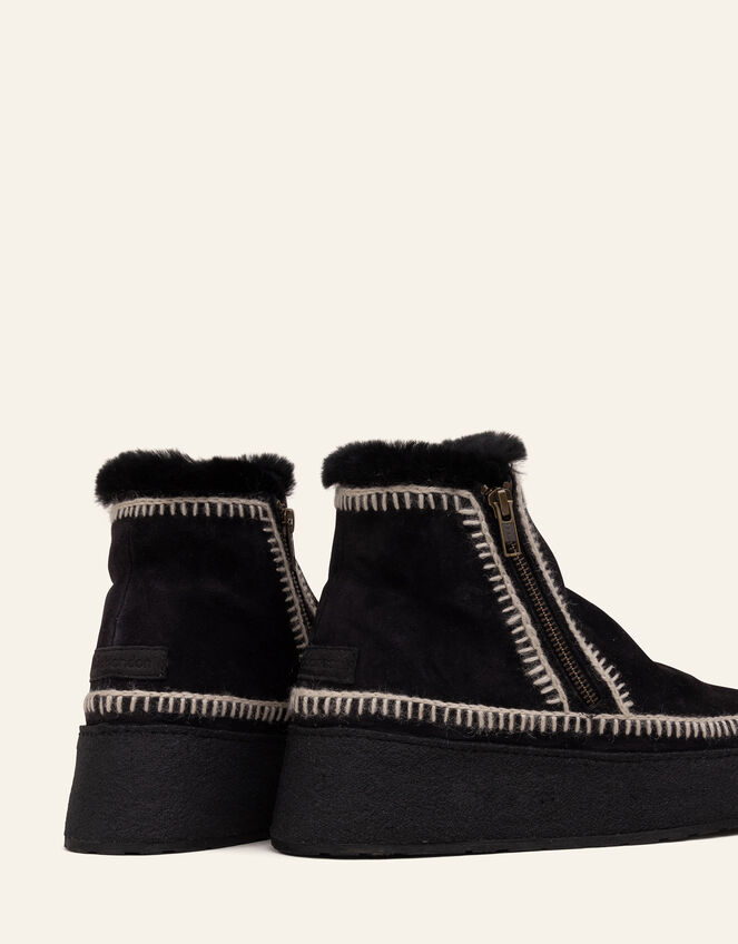 Laidback London Setsu Platform Suede Ankle Boots, Black (BLACK), large