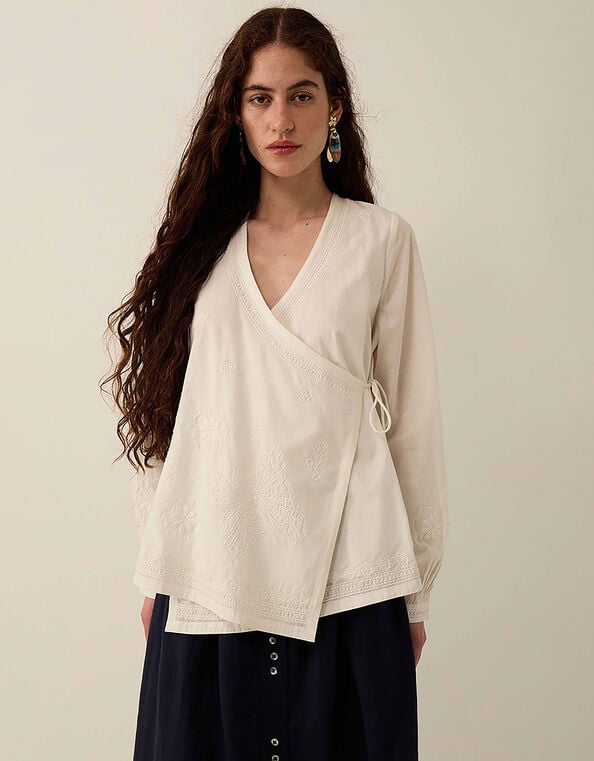 East Romana Hand-Chikankari Embroidered Top, White (WHITE), large
