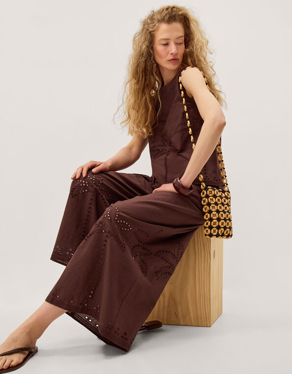 Eden Palm Cutwork Wide Leg Pants , Brown (BROWN), large