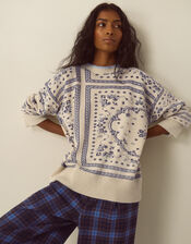 Gigi Paisley Print Crew Neck Jumper, Ivory (IVORY), large