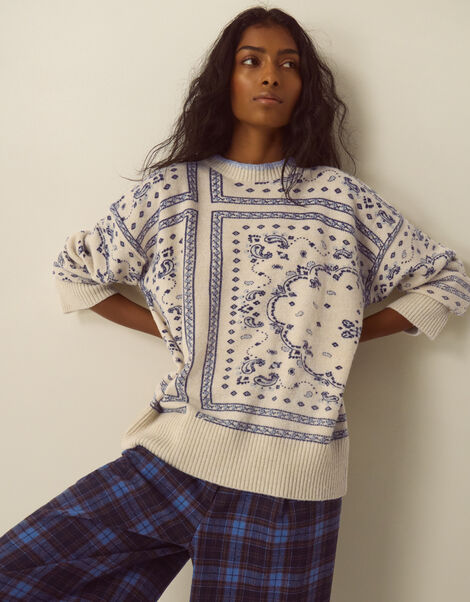 Gigi Paisley Print Crew Neck Jumper, Ivory (IVORY), large