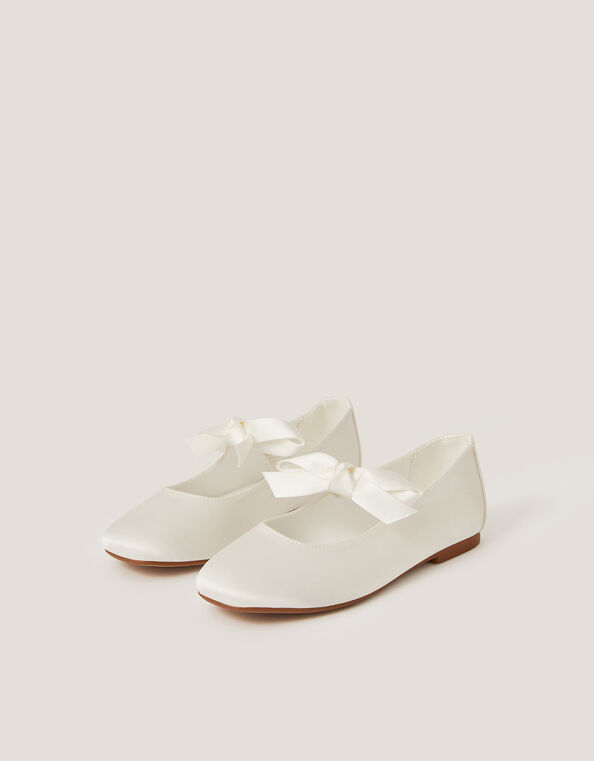 Satin Bow Ballet Flats, Ivory (IVORY), large