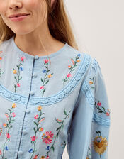 Alice Floral Embroidered Top, Blue (BLUE), large