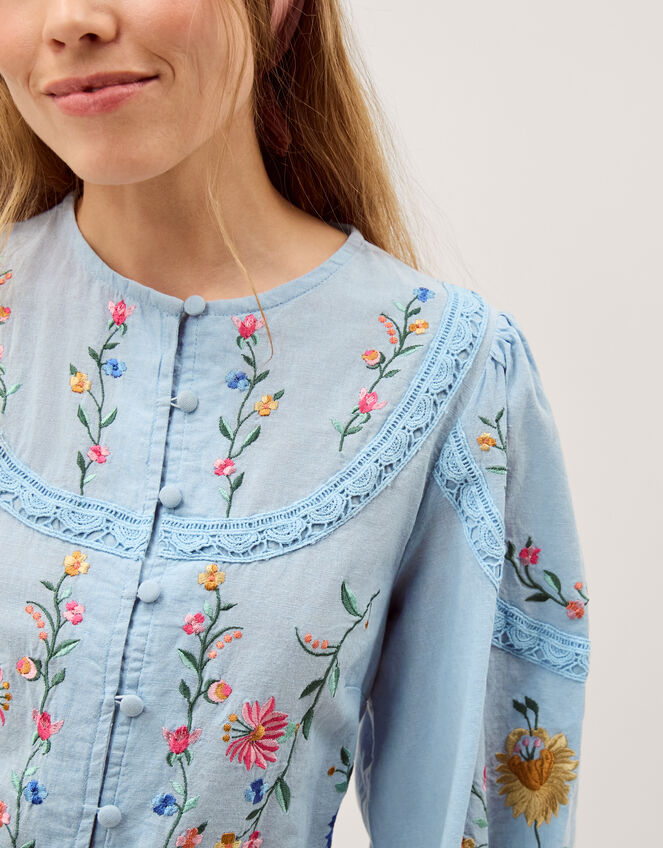 Alice Floral Embroidered Top, Blue (BLUE), large