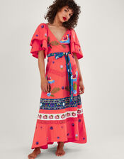 Lucy Layered Sleeve Embellished Maxi Dress, Orange (CORAL), large