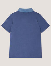 Chambray Collar Polo Shirt, Blue (BLUE), large