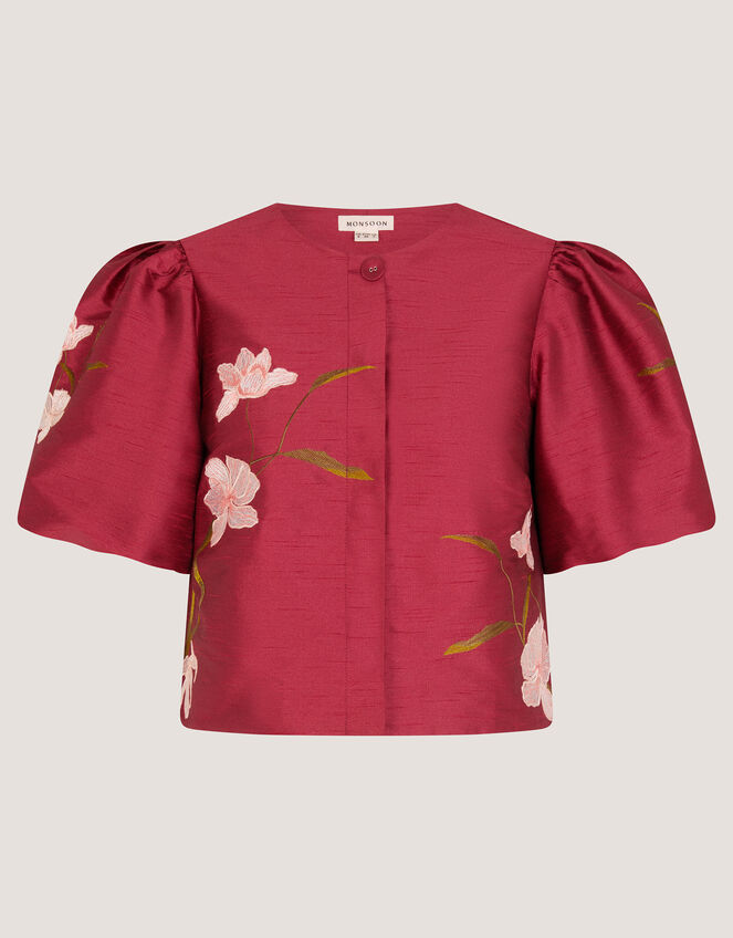 Anya Puff Sleeve Floral Embroidered Jacket, Pink (PINK), large