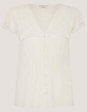 Frannie Square Collar Linen Blend Top, Ivory (IVORY), large