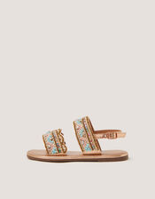 Double Strap Beaded Sandals, Multi (MULTI), large