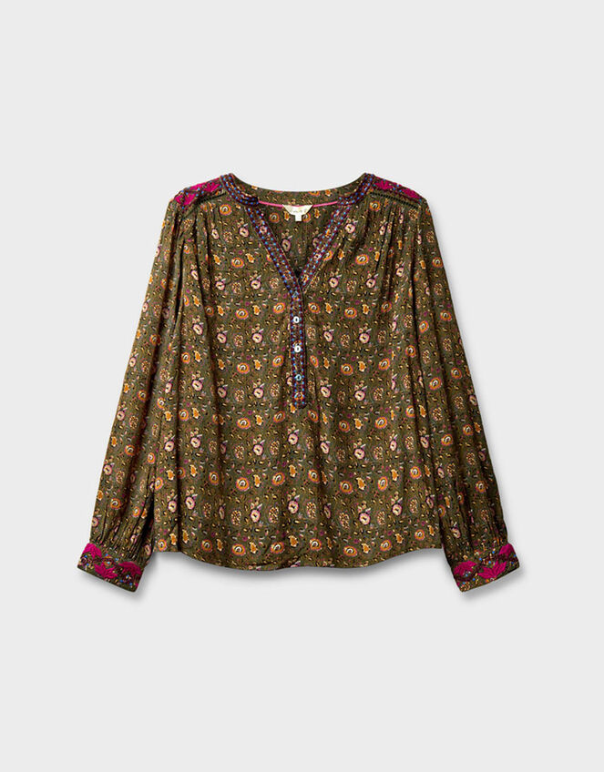 East Lyza Floral Print Top, Green (KHAKI), large