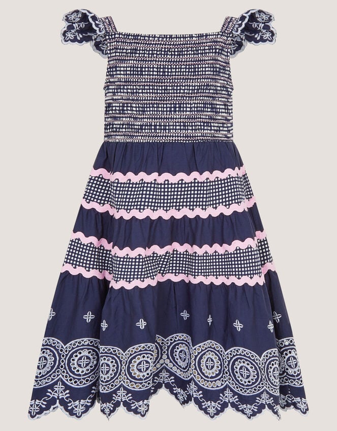 Broderie Smocked Jersey Dress, Blue (NAVY), large