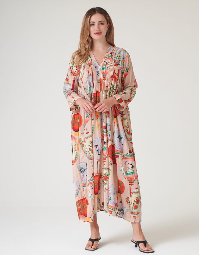 One Hundred Stars Lanterns Print Midi Dress, Red (RED), large