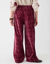 East Jude Print Velvet Wide Leg Trousers, Red (BERRY), large