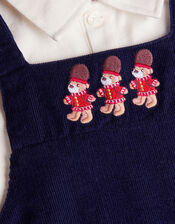 Newborn Bear Cord Dungarees & Shirt Set, Blue (NAVY), large