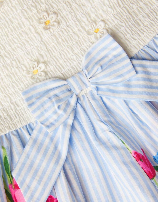 Floral Print Bow Shirred Playsuit, Blue (BLUE), large