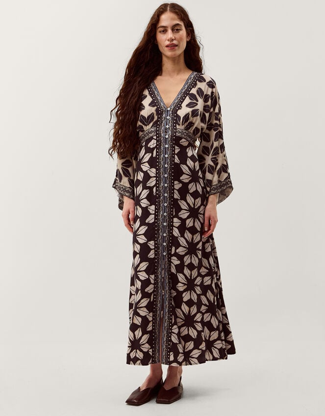 Ellison V-Neck Floral Print Midi Dress, Blue (NAVY), large