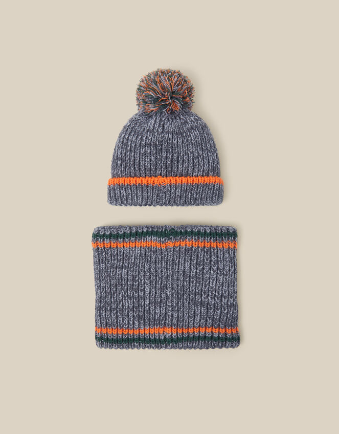 Dino Bobble Hat & Snood Set, Grey (GREY), large