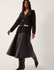 Leila Button Longline Cardigan, Black (BLACK), large