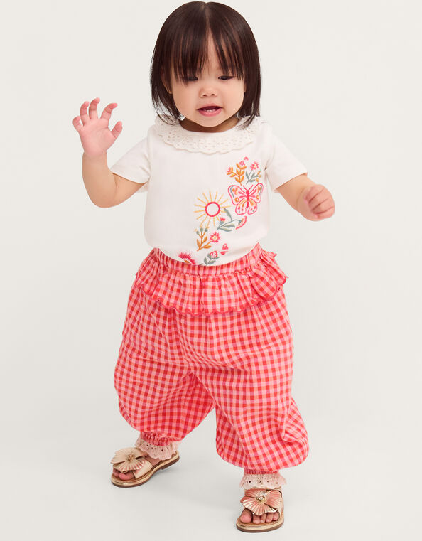 Baby Embroidered Gingham Top & Pant Set, Pink (PINK), large
