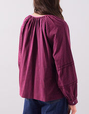 East Sereni Striped Cotton Shirt, Red (BERRY), large