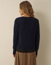 Lula Lace Trim Cardigan, Blue (NAVY), large