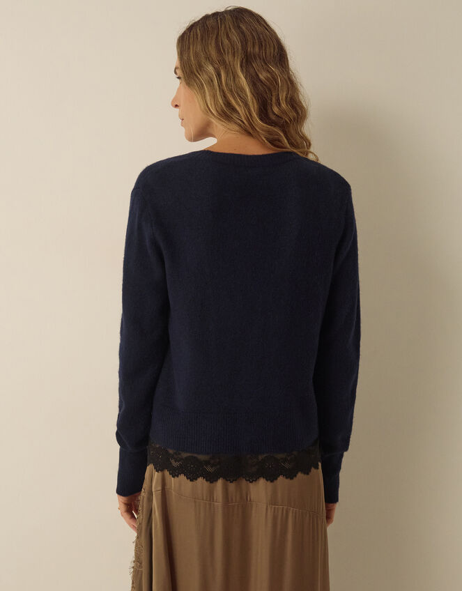 Lula Lace Trim Cardigan, Blue (NAVY), large