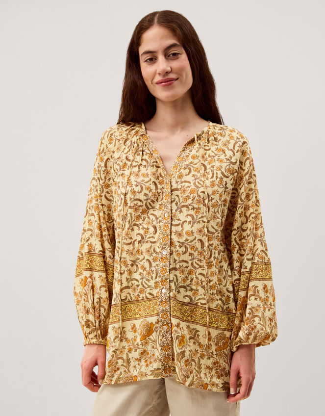 Ari Floral Print Blouse, Yellow (MUSTARD), large
