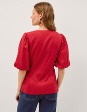 Willa Puff Sleeve Tie Front Top, Red (RED), large