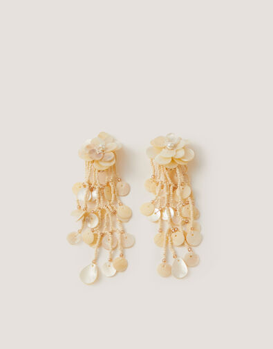 Floral Mother of Pearl Drop Earrings, , large