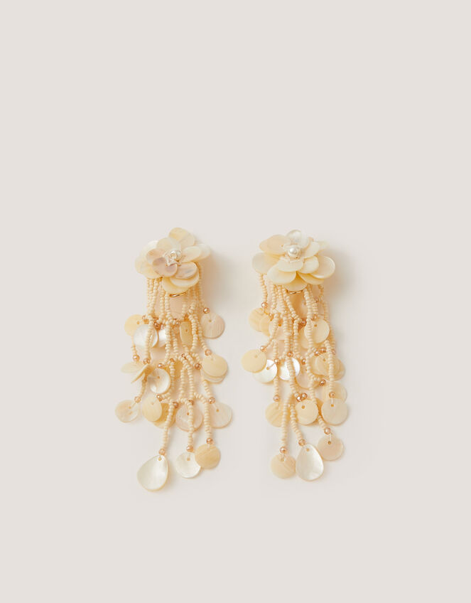 Floral Mother of Pearl Drop Earrings, , large