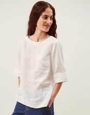 Ingrid Linen Top, White (WHITE), large